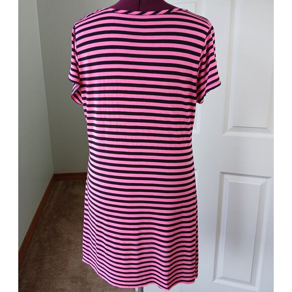 Just Love Hot Pink & Black striped T-shirt Dress 2X repaired comfy retro 90s - Picture 3 of 16